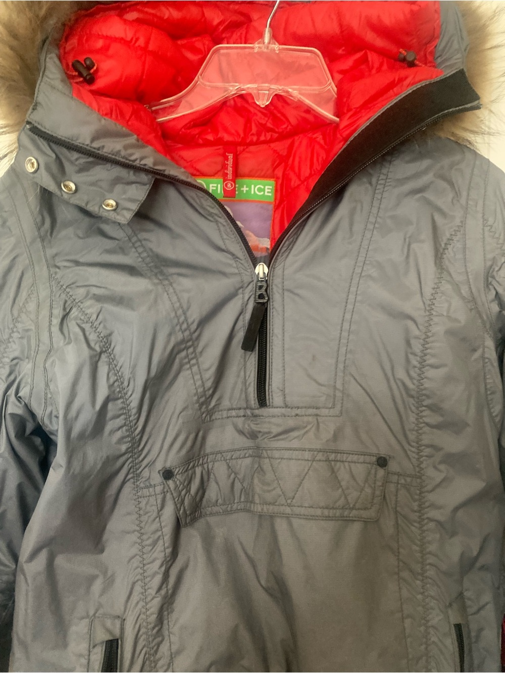 Bogner Gray Ski Jacket with Red Lining